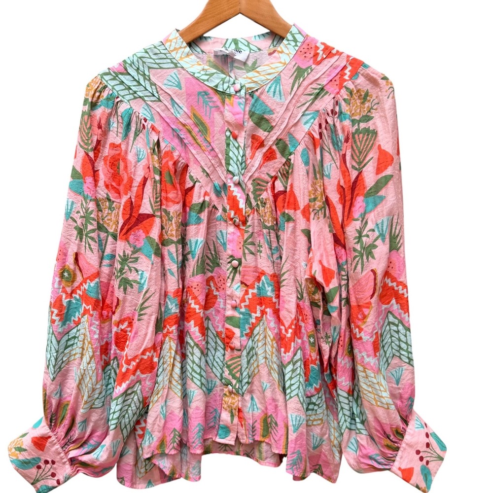 ee:some Blouse Womens L Pink Floral Feminine Balloon Sleeve Boho Dainty Top